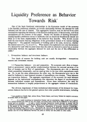 Liquidity Preference As Behavior Towards Risk - Tobin 1958